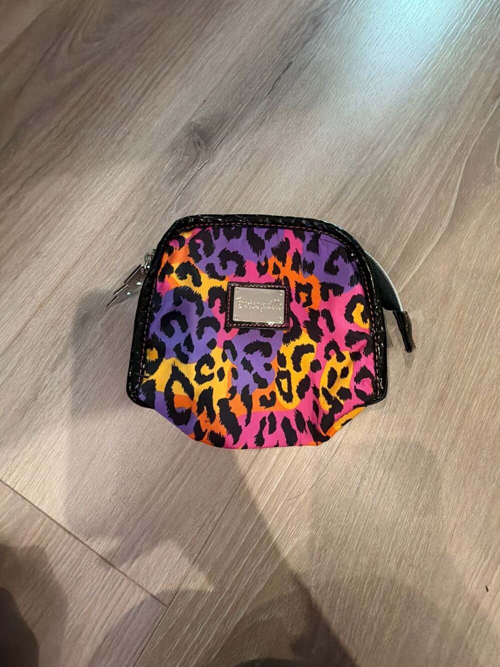 Betseyville Neon Leopard Print Cosmetic Pouch with Lightning Bolt Zipper Pull